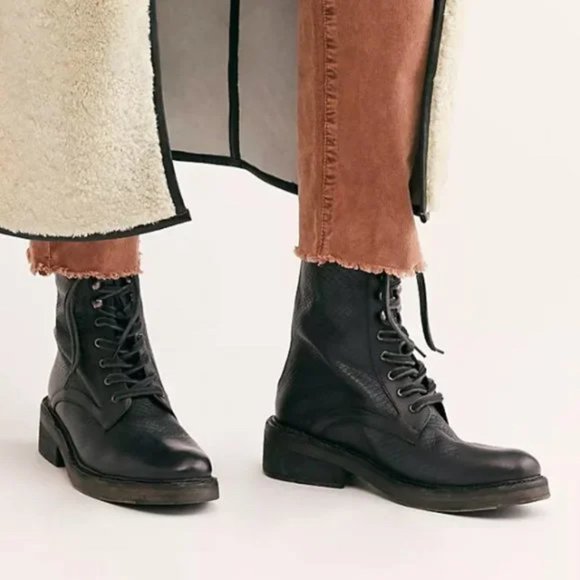 Free People Leather Santa Fe Lace-Up Boot in Black Embossed - Picture 3 of 17